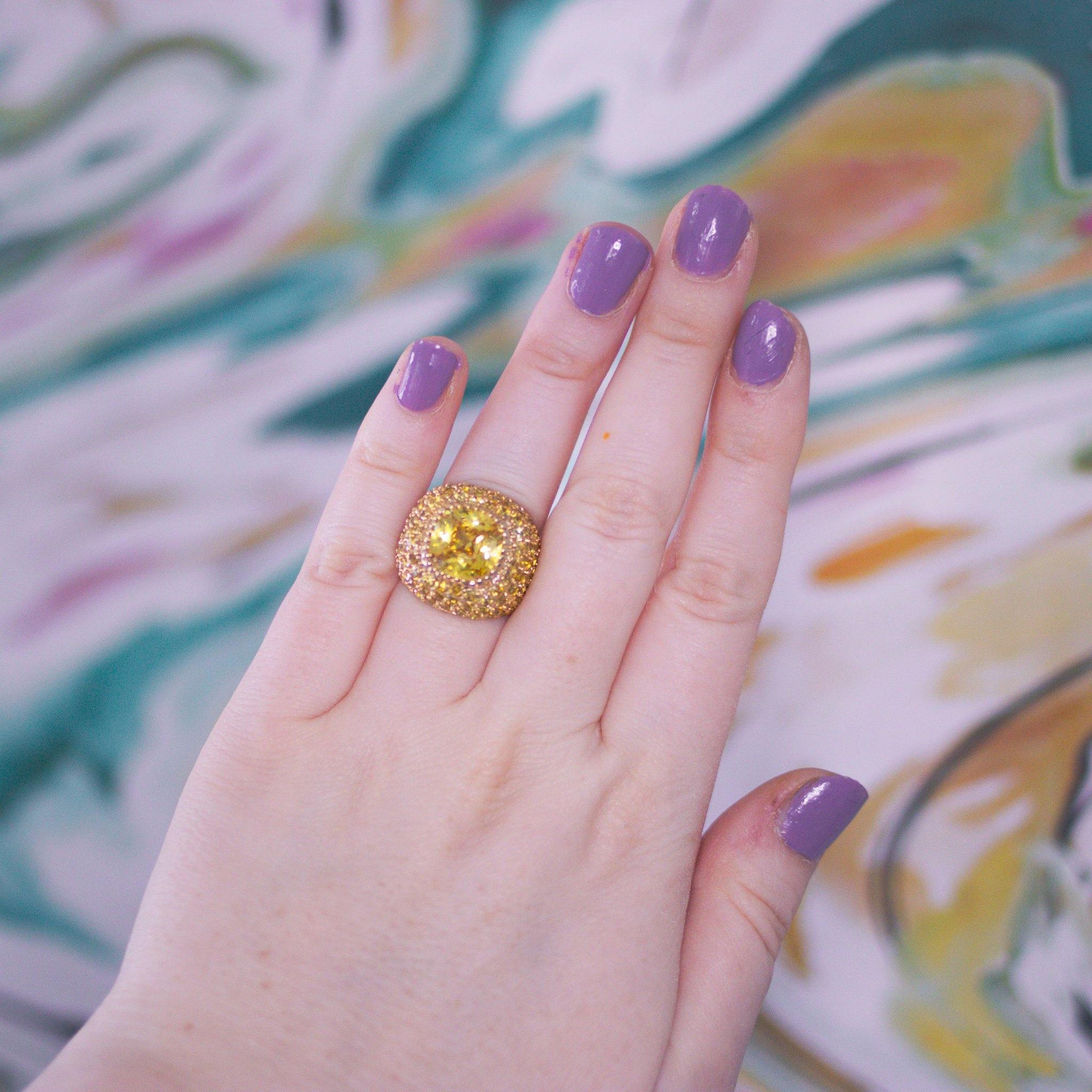 Vintage Yellow CZ Statement Ring by Vintage Meet Modern - Vintage Meet Modern Vintage Jewelry - Chicago, Illinois - #oldhollywoodglamour #vintagemeetmodern #designervintage #jewelrybox #antiquejewelry #vintagejewelry