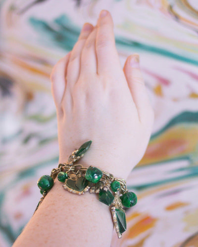 Vintage Chunky Green Lucite Charm Bracelet by Vintage Meet Modern - Vintage Meet Modern Vintage Jewelry - Chicago, Illinois - #oldhollywoodglamour #vintagemeetmodern #designervintage #jewelrybox #antiquejewelry #vintagejewelry