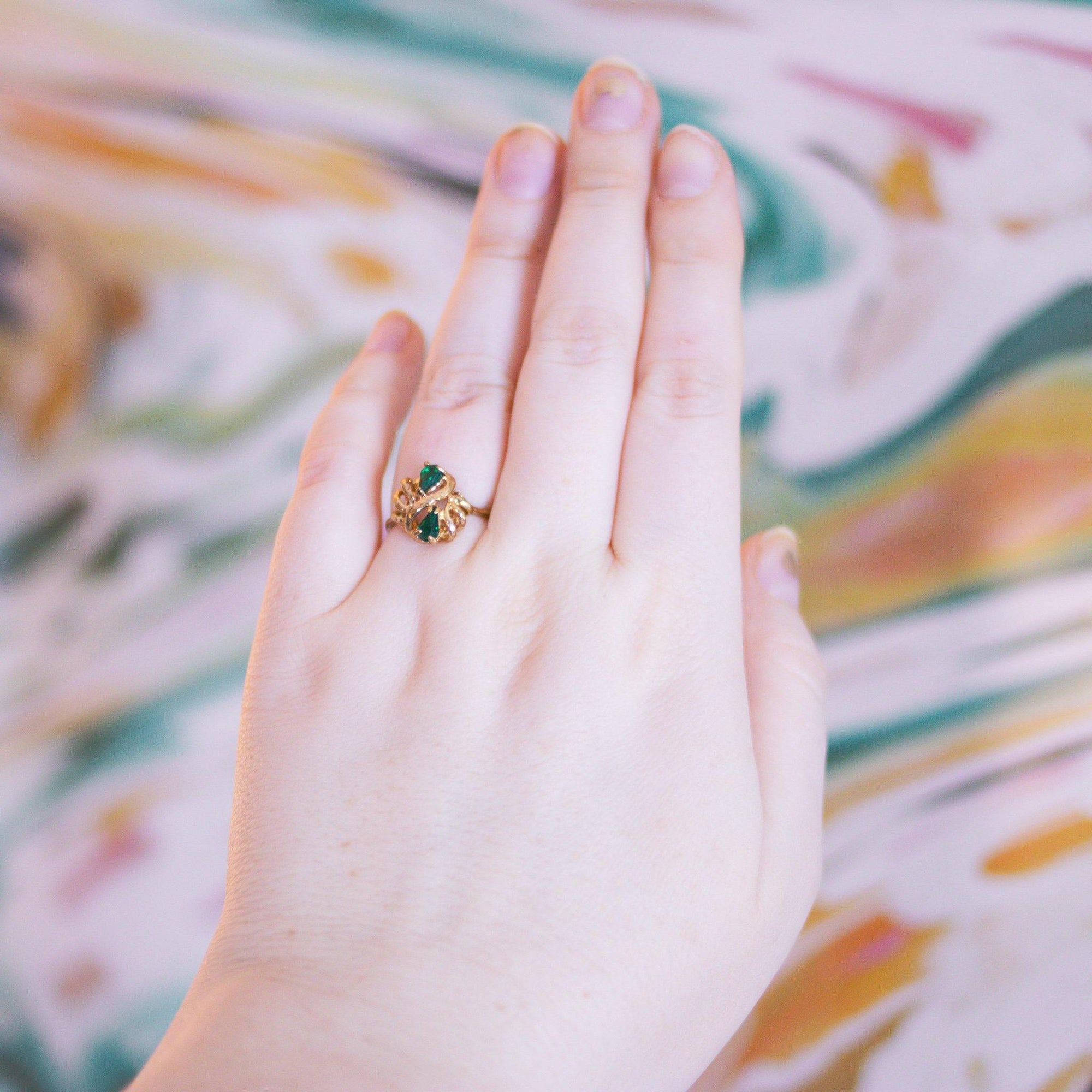 Emerald Green Pear Shaped Crystal Cocktail Ring by Vintage Meet Modern - Vintage Meet Modern Vintage Jewelry - Chicago, Illinois - #oldhollywoodglamour #vintagemeetmodern #designervintage #jewelrybox #antiquejewelry #vintagejewelry