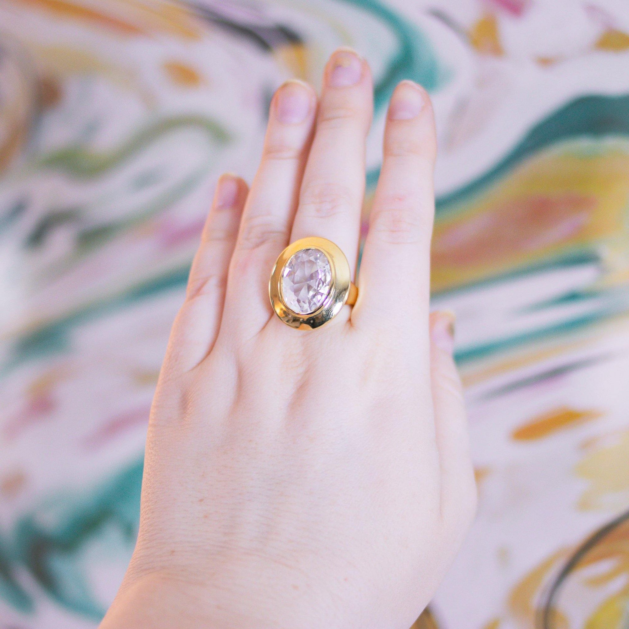 Vintage 1980s Headlight Rhinestone Crystal Statement Ring by Vintage Meet Modern - Vintage Meet Modern Vintage Jewelry - Chicago, Illinois - #oldhollywoodglamour #vintagemeetmodern #designervintage #jewelrybox #antiquejewelry #vintagejewelry