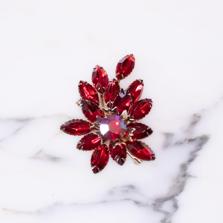 Vintage Petite Red Rhinestone Brooch by Vintage Meet Modern - Vintage Meet Modern Vintage Jewelry - Chicago, Illinois - #oldhollywoodglamour #vintagemeetmodern #designervintage #jewelrybox #antiquejewelry #vintagejewelry