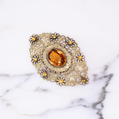 Filigree and Gold Citrine Crystal Victorian Sash Pin by Victorian - Vintage Meet Modern Vintage Jewelry - Chicago, Illinois - #oldhollywoodglamour #vintagemeetmodern #designervintage #jewelrybox #antiquejewelry #vintagejewelry