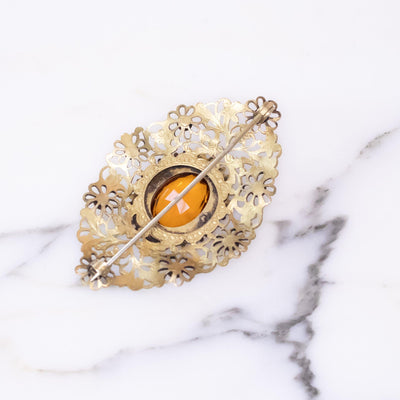 Filigree and Gold Citrine Crystal Victorian Sash Pin by Victorian - Vintage Meet Modern Vintage Jewelry - Chicago, Illinois - #oldhollywoodglamour #vintagemeetmodern #designervintage #jewelrybox #antiquejewelry #vintagejewelry