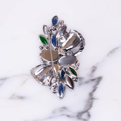 Vintage Juliana Brooch with Blue, Citrine, and Emerald Green Rhinestones set in Silver Tone by Vintage Meet Modern - Vintage Meet Modern Vintage Jewelry - Chicago, Illinois - #oldhollywoodglamour #vintagemeetmodern #designervintage #jewelrybox #antiquejewelry #vintagejewelry