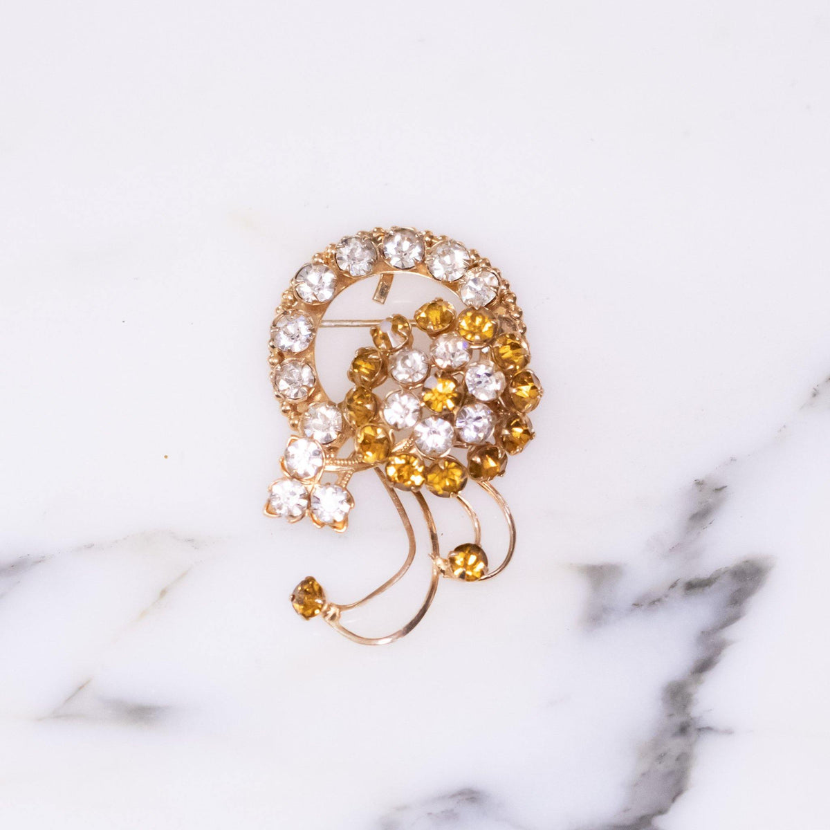 Vintage Brooch, Gold Rhinestones, Diamante Crystals, Gold Tone, Brooches and Pins