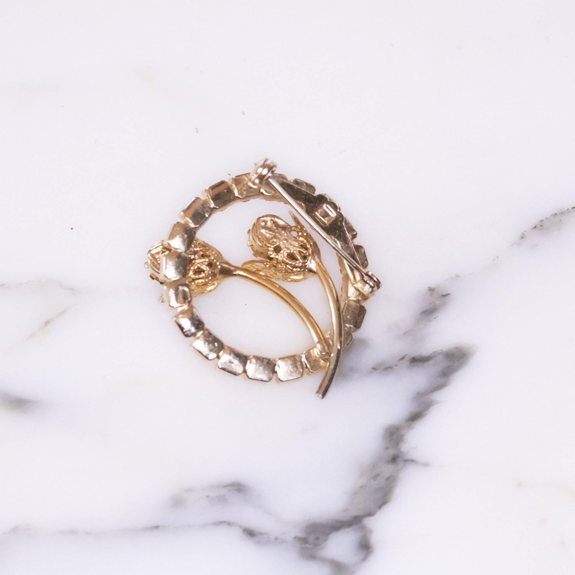 Vintage Petite Medallion Brooch Citrine Rhinestones with Flowers by Vintage Meet Modern - Vintage Meet Modern Vintage Jewelry - Chicago, Illinois - #oldhollywoodglamour #vintagemeetmodern #designervintage #jewelrybox #antiquejewelry #vintagejewelry