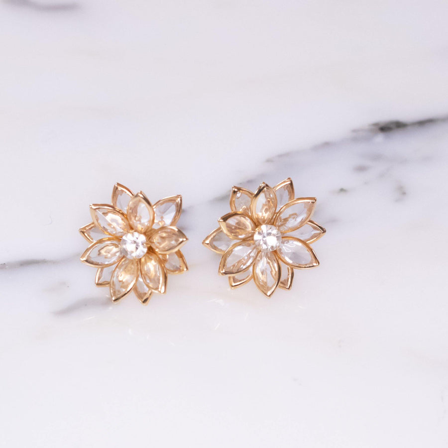 Vintage Savvy by Swarovski Clear Bezel Set Crystal Flower Earrings by Vintage Meet Modern - Vintage Meet Modern Vintage Jewelry - Chicago, Illinois - #oldhollywoodglamour #vintagemeetmodern #designervintage #jewelrybox #antiquejewelry #vintagejewelry