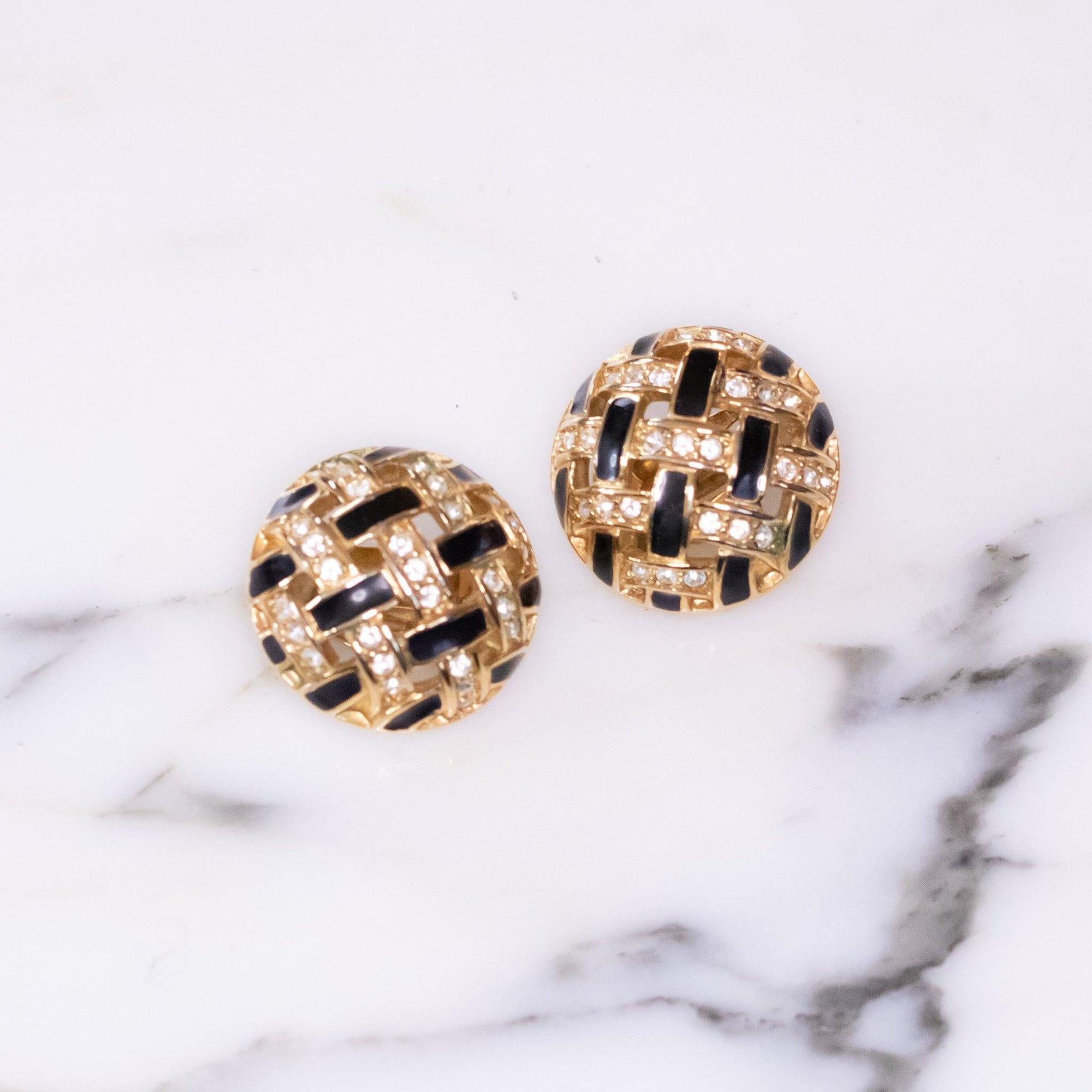 Vintage Swarovski Black Diamante Checkerboard Earrings by Swarovski - Vintage Meet Modern Vintage Jewelry - Chicago, Illinois - #oldhollywoodglamour #vintagemeetmodern #designervintage #jewelrybox #antiquejewelry #vintagejewelry