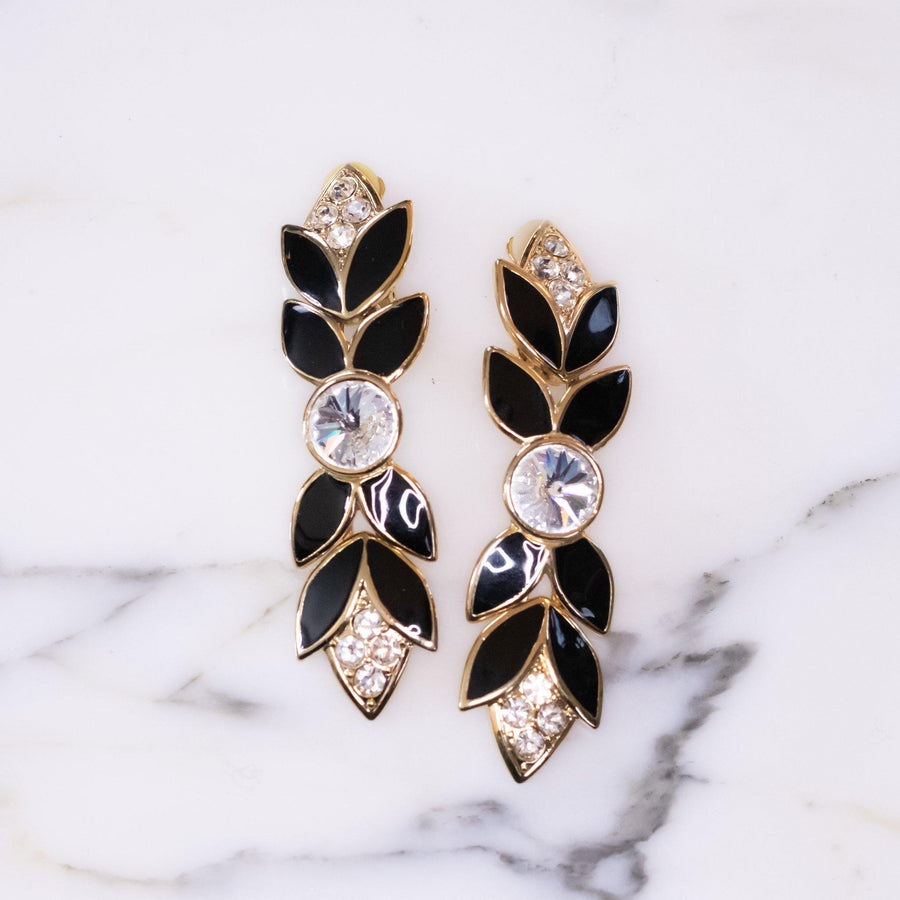 Vintage Bijoux Designs NY Black and Gold Statement Earrings with Crystals by Vintage Meet Modern - Vintage Meet Modern Vintage Jewelry - Chicago, Illinois - #oldhollywoodglamour #vintagemeetmodern #designervintage #jewelrybox #antiquejewelry #vintagejewelry