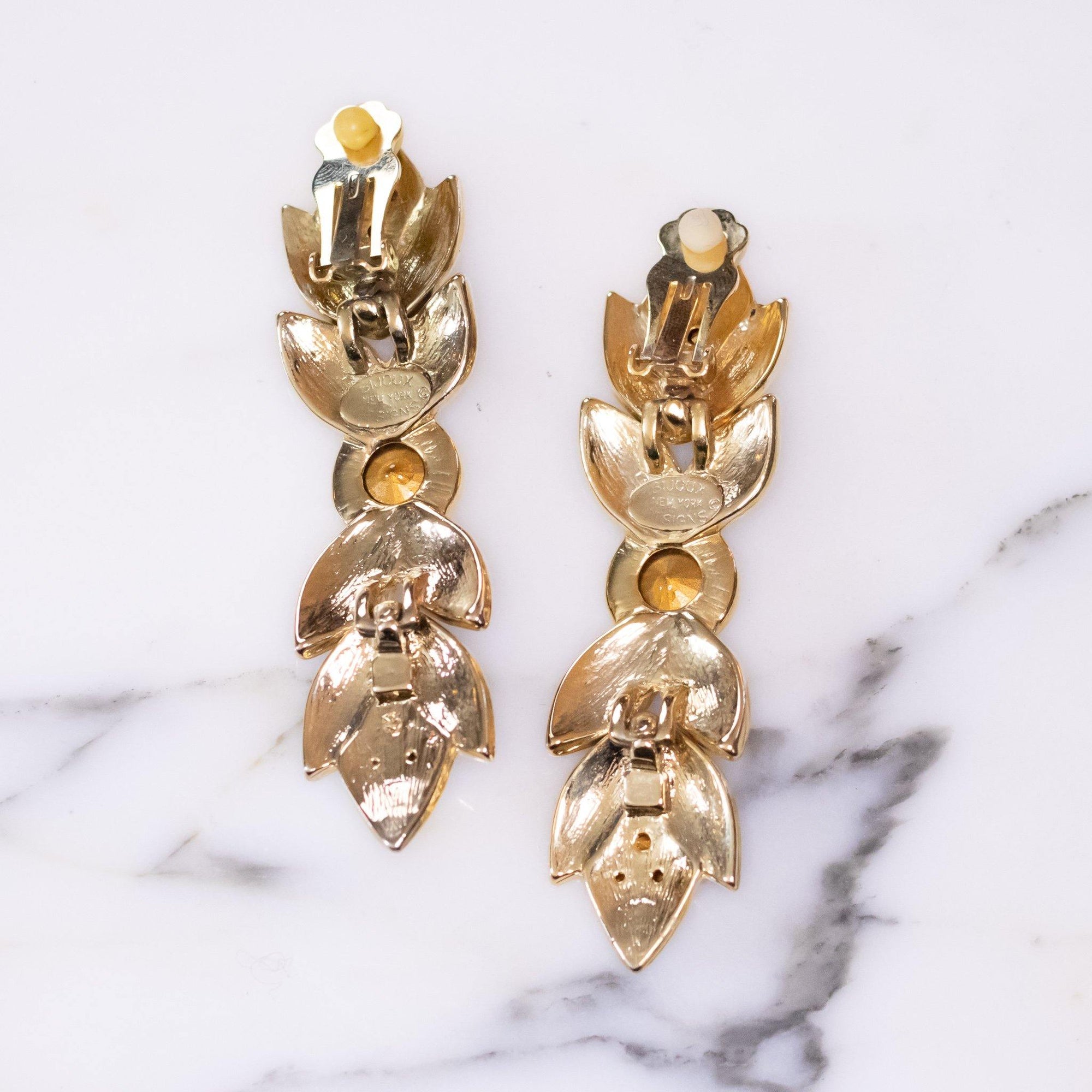 Vintage Bijoux Designs NY Black and Gold Statement Earrings with Crystals by Vintage Meet Modern - Vintage Meet Modern Vintage Jewelry - Chicago, Illinois - #oldhollywoodglamour #vintagemeetmodern #designervintage #jewelrybox #antiquejewelry #vintagejewelry
