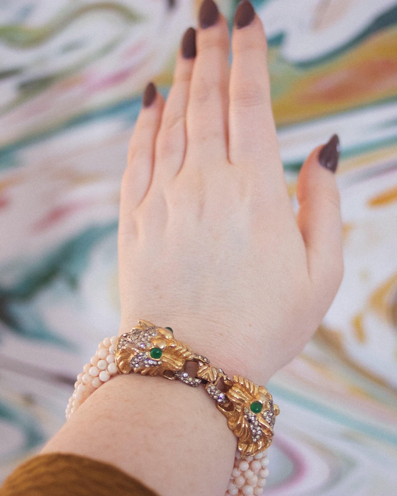 Vintage Kenneth Jay Lane Double Panther Head Bracelet by Kenneth Jay Lane - Vintage Meet Modern Vintage Jewelry - Chicago, Illinois - #oldhollywoodglamour #vintagemeetmodern #designervintage #jewelrybox #antiquejewelry #vintagejewelry