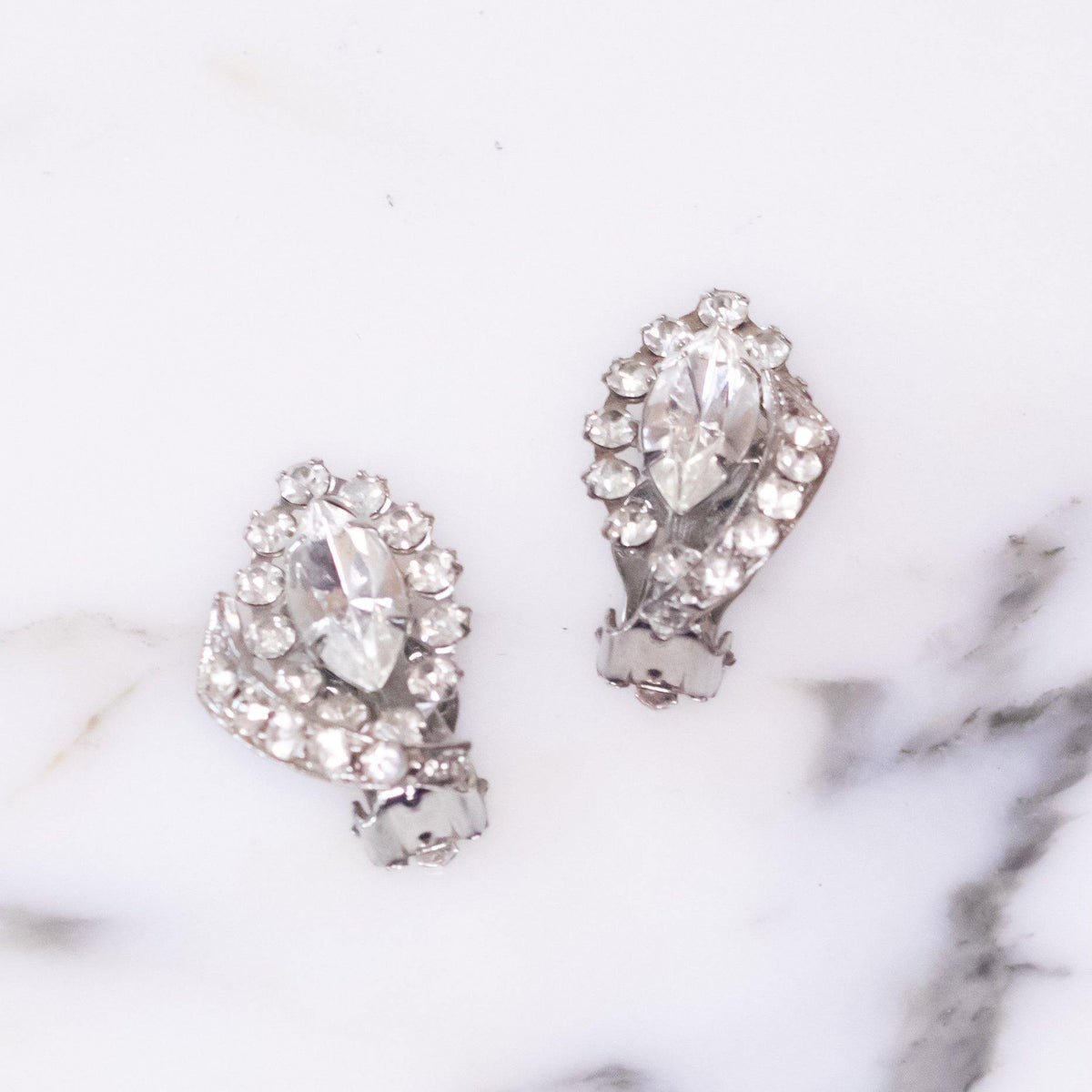 Vintage Art Deco Marquise and Brilliant Rhinestone Statement Earrings