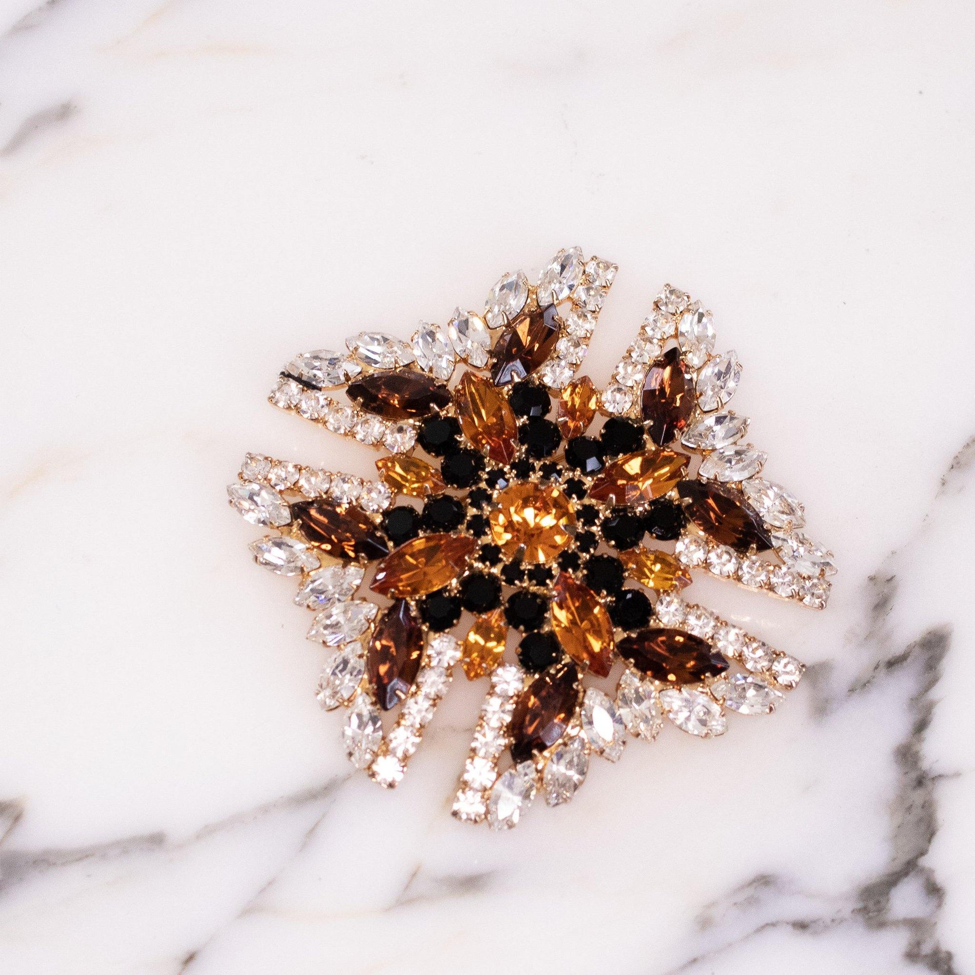 Huge Vintage Signed Eisenberg Ice Rhinestone Maltese Cross brooch in Black, Diamante, and Amber by Eisenberg - Vintage Meet Modern Vintage Jewelry - Chicago, Illinois - #oldhollywoodglamour #vintagemeetmodern #designervintage #jewelrybox #antiquejewelry #vintagejewelry