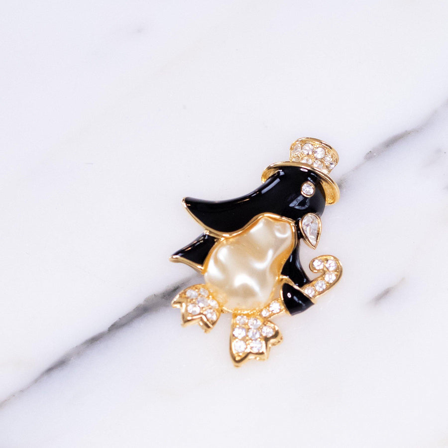 Vintage Kenneth Jay Lane Dancing Penguin Brooch by Vintage Meet Modern - Vintage Meet Modern Vintage Jewelry - Chicago, Illinois - #oldhollywoodglamour #vintagemeetmodern #designervintage #jewelrybox #antiquejewelry #vintagejewelry