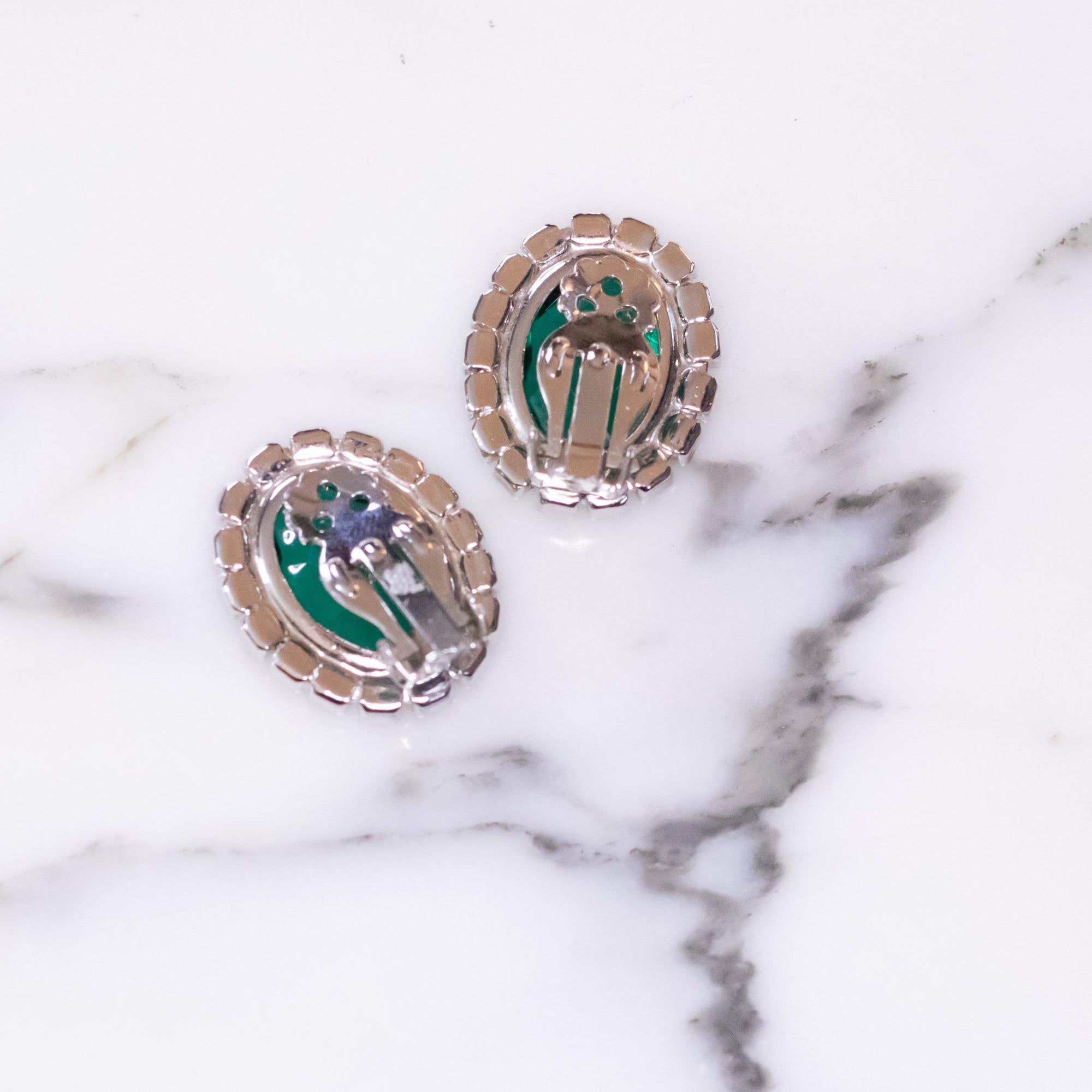 Vintage Emerald Crystal and Smoke Diamante Statement Earrings by Vintage Meet Modern - Vintage Meet Modern Vintage Jewelry - Chicago, Illinois - #oldhollywoodglamour #vintagemeetmodern #designervintage #jewelrybox #antiquejewelry #vintagejewelry