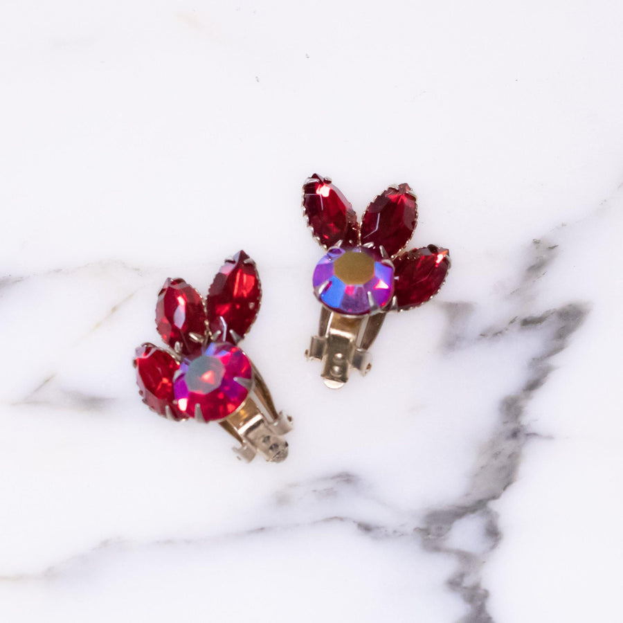 Vintage Red Aurora Borealis Statement Earrings by Vintage Meet Modern - Vintage Meet Modern Vintage Jewelry - Chicago, Illinois - #oldhollywoodglamour #vintagemeetmodern #designervintage #jewelrybox #antiquejewelry #vintagejewelry
