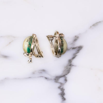 Vintage Green and Gold Confetti Lucite Clip Earrings by Vintage Meet Modern  - Vintage Meet Modern Vintage Jewelry - Chicago, Illinois - #oldhollywoodglamour #vintagemeetmodern #designervintage #jewelrybox #antiquejewelry #vintagejewelry