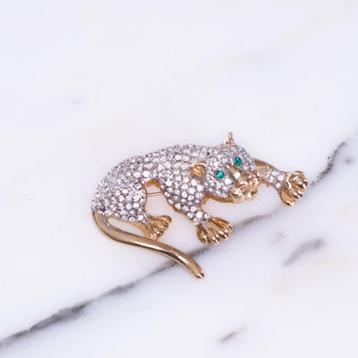 Vintage Puccini Rhinestone Jaguar Brooch by Puccini - Vintage Meet Modern Vintage Jewelry - Chicago, Illinois - #oldhollywoodglamour #vintagemeetmodern #designervintage #jewelrybox #antiquejewelry #vintagejewelry