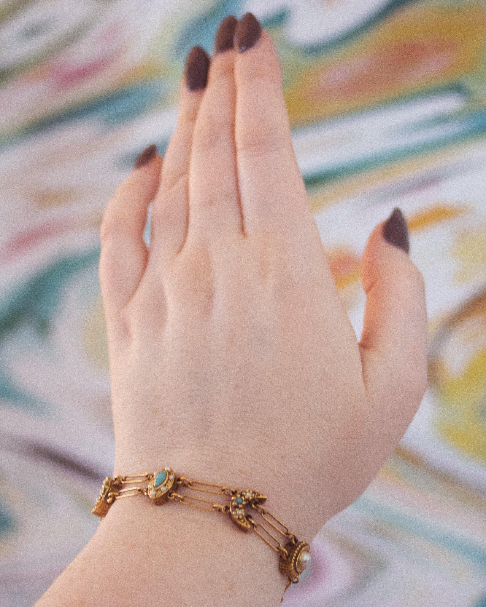 Victorian Revival Slide Bracelet with Gold Paper Clip Style Chain by Vintage Meet Modern - Vintage Meet Modern Vintage Jewelry - Chicago, Illinois - #oldhollywoodglamour #vintagemeetmodern #designervintage #jewelrybox #antiquejewelry #vintagejewelry