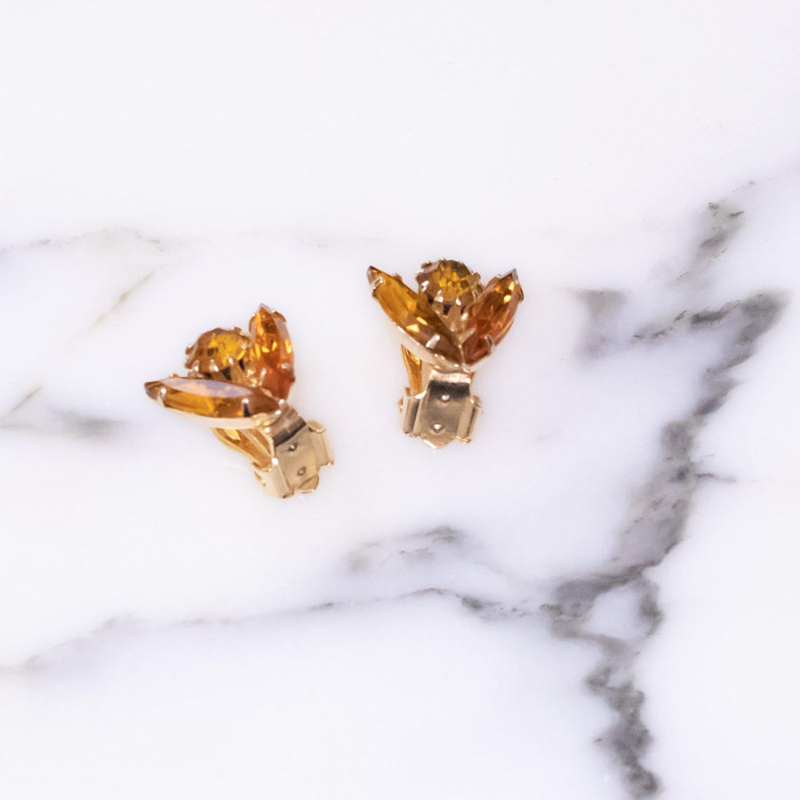Vintage Petite Gold Rhinestone Earrings, Gold Tone Setting, Clip-on by 1950s - Vintage Meet Modern Vintage Jewelry - Chicago, Illinois - #oldhollywoodglamour #vintagemeetmodern #designervintage #jewelrybox #antiquejewelry #vintagejewelry