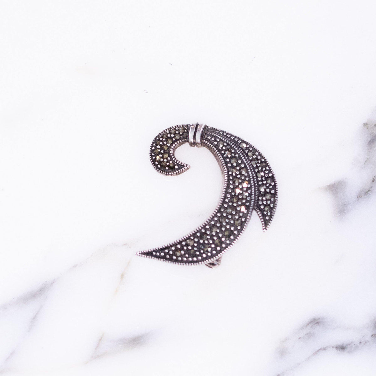 Vintage Sterling Silver Marcasite Brooch