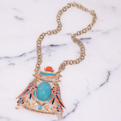 Vintage Accessocraft Turquoise Scarab Necklace by Vintage Meet Modern  - Vintage Meet Modern Vintage Jewelry - Chicago, Illinois - #oldhollywoodglamour #vintagemeetmodern #designervintage #jewelrybox #antiquejewelry #vintagejewelry