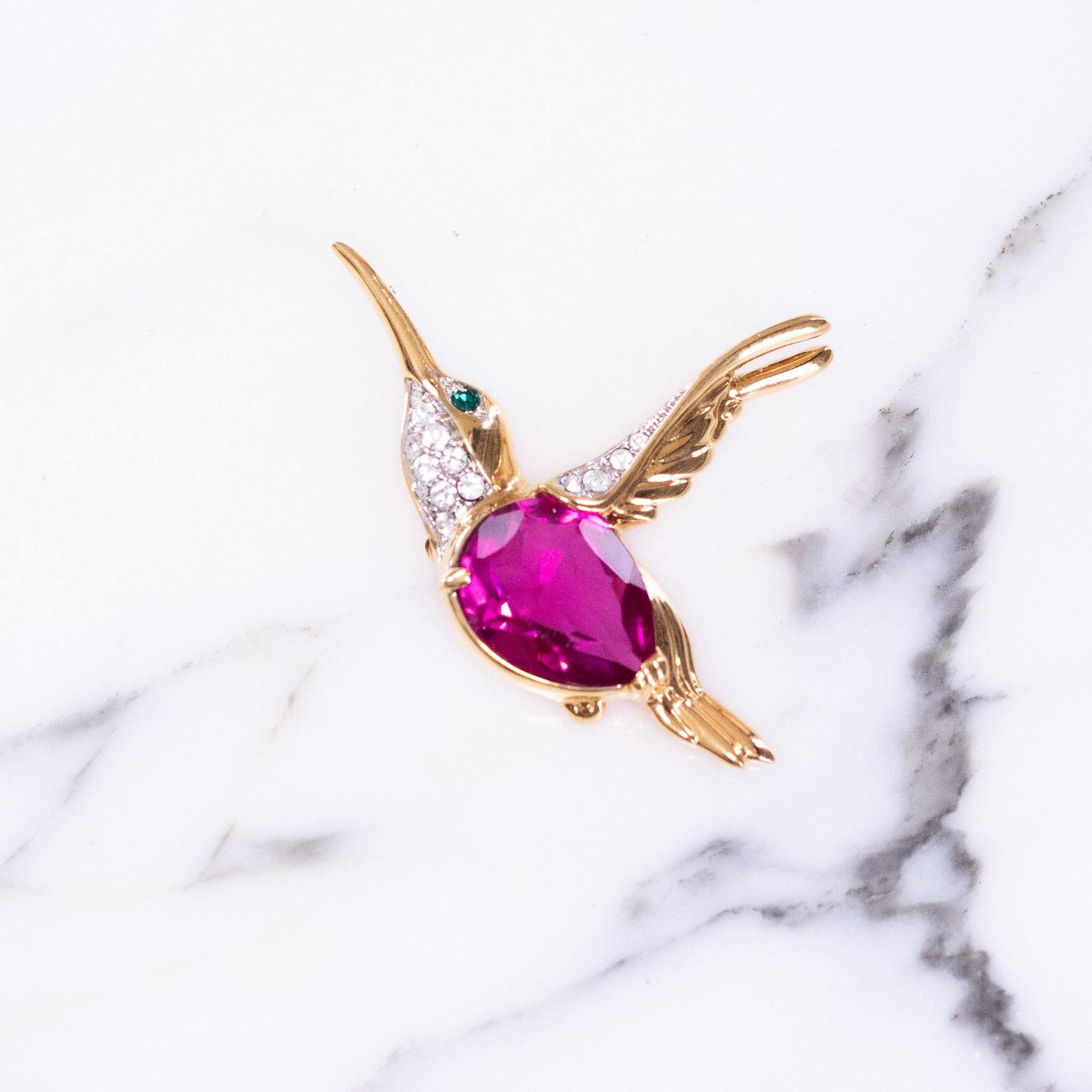 Vintage Swarovski Hummingbird with Pink Crystal Body and Pave Crystal Accents by Vintage Meet Modern - Vintage Meet Modern Vintage Jewelry - Chicago, Illinois - #oldhollywoodglamour #vintagemeetmodern #designervintage #jewelrybox #antiquejewelry #vintagejewelry