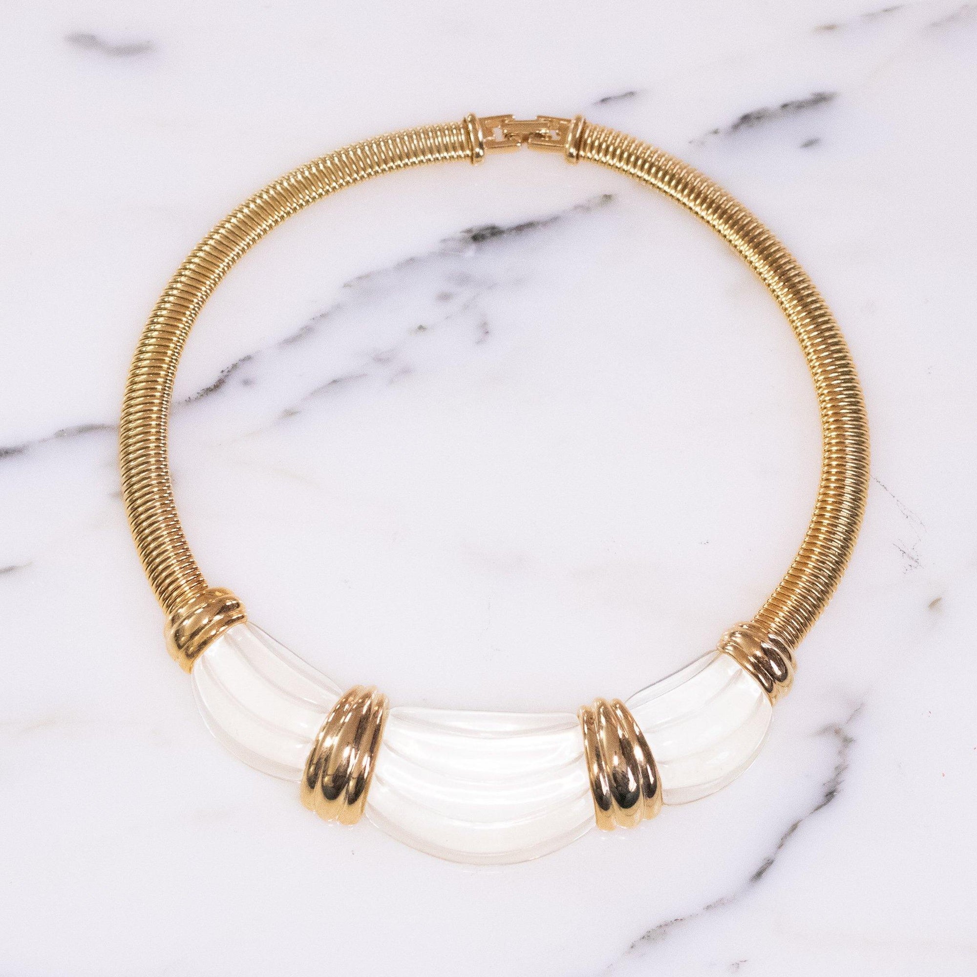 Rare Givenchy Couture Lucite and Gold Collar Necklace by Givenchy - Vintage Meet Modern Vintage Jewelry - Chicago, Illinois - #oldhollywoodglamour #vintagemeetmodern #designervintage #jewelrybox #antiquejewelry #vintagejewelry