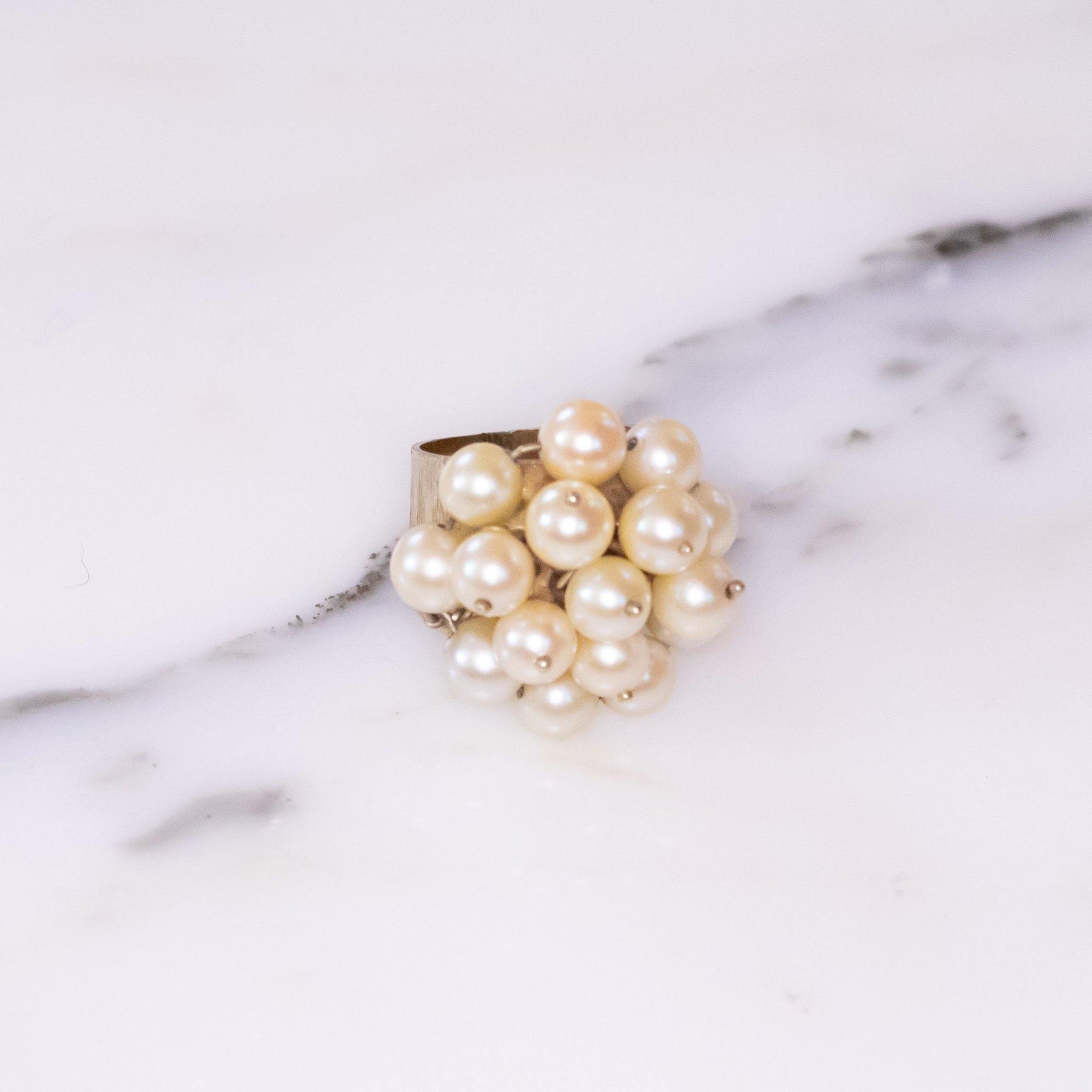 Vintage 1960s Pearl Cha Cha Ring by Vintage Meet Modern - Vintage Meet Modern Vintage Jewelry - Chicago, Illinois - #oldhollywoodglamour #vintagemeetmodern #designervintage #jewelrybox #antiquejewelry #vintagejewelry