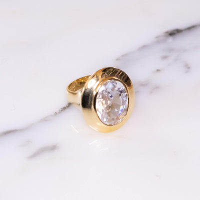 Vintage 1980s Headlight Rhinestone Crystal Statement Ring by Vintage Meet Modern  - Vintage Meet Modern Vintage Jewelry - Chicago, Illinois - #oldhollywoodglamour #vintagemeetmodern #designervintage #jewelrybox #antiquejewelry #vintagejewelry