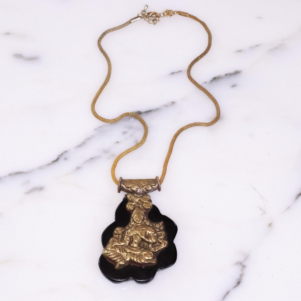 Vintage 1970s Thai Goddess and Frog Statement Necklace