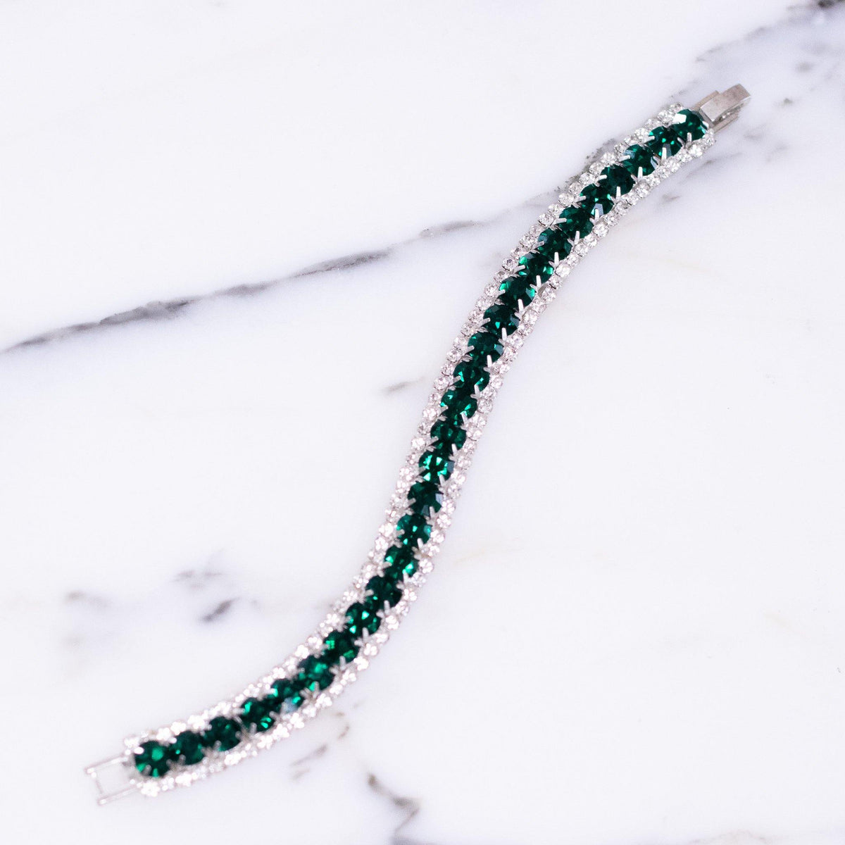 Vintage Art Deco Emerald and Clear Diamante Rhinestone Bracelet