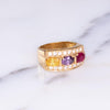 Vintage 1980s Gold Band Ring with Pink, Amethyst, and Yellow CZs by Vintage Meet Modern  - Vintage Meet Modern Vintage Jewelry - Chicago, Illinois - #oldhollywoodglamour #vintagemeetmodern #designervintage #jewelrybox #antiquejewelry #vintagejewelry