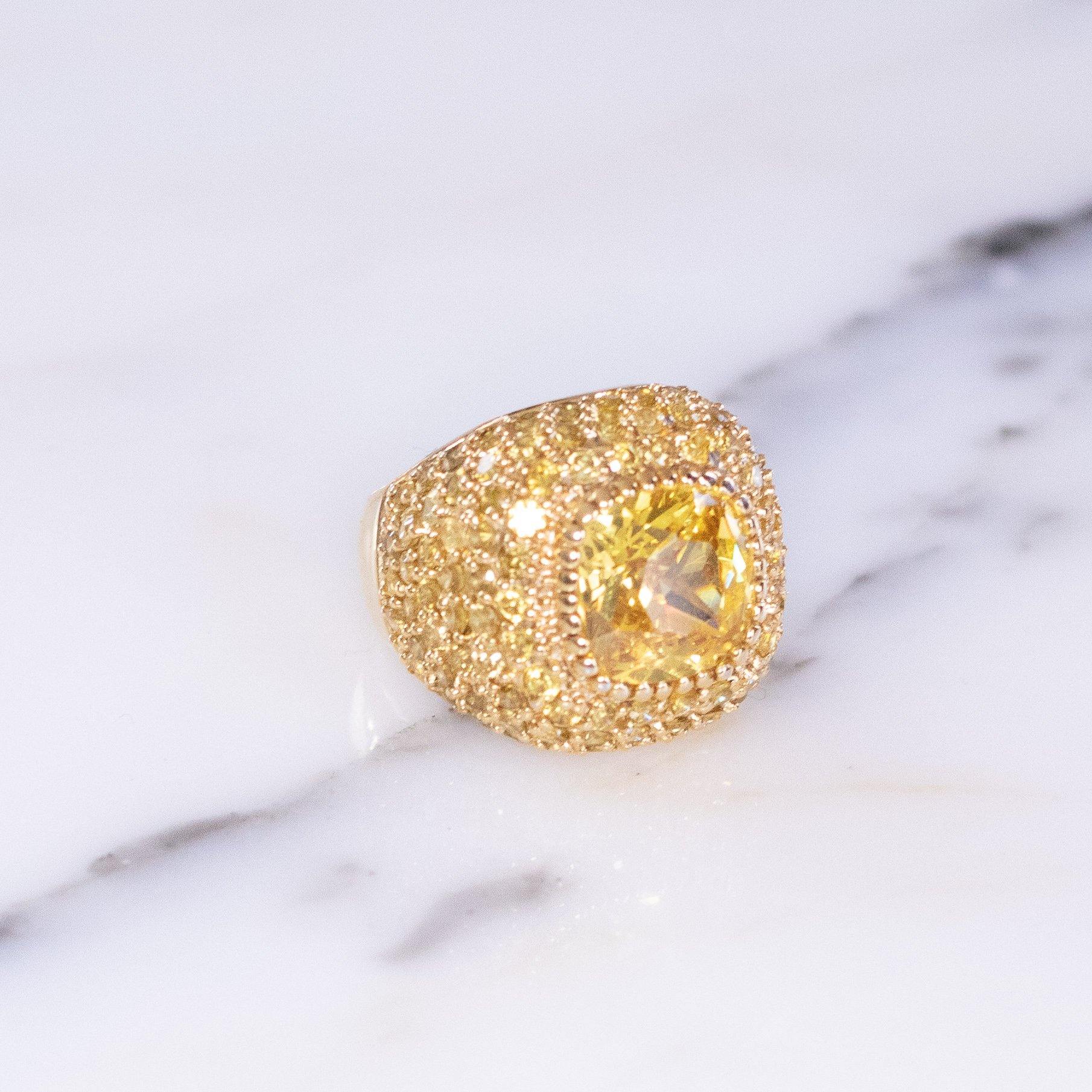 Vintage Yellow CZ Statement Ring by Vintage Meet Modern - Vintage Meet Modern Vintage Jewelry - Chicago, Illinois - #oldhollywoodglamour #vintagemeetmodern #designervintage #jewelrybox #antiquejewelry #vintagejewelry