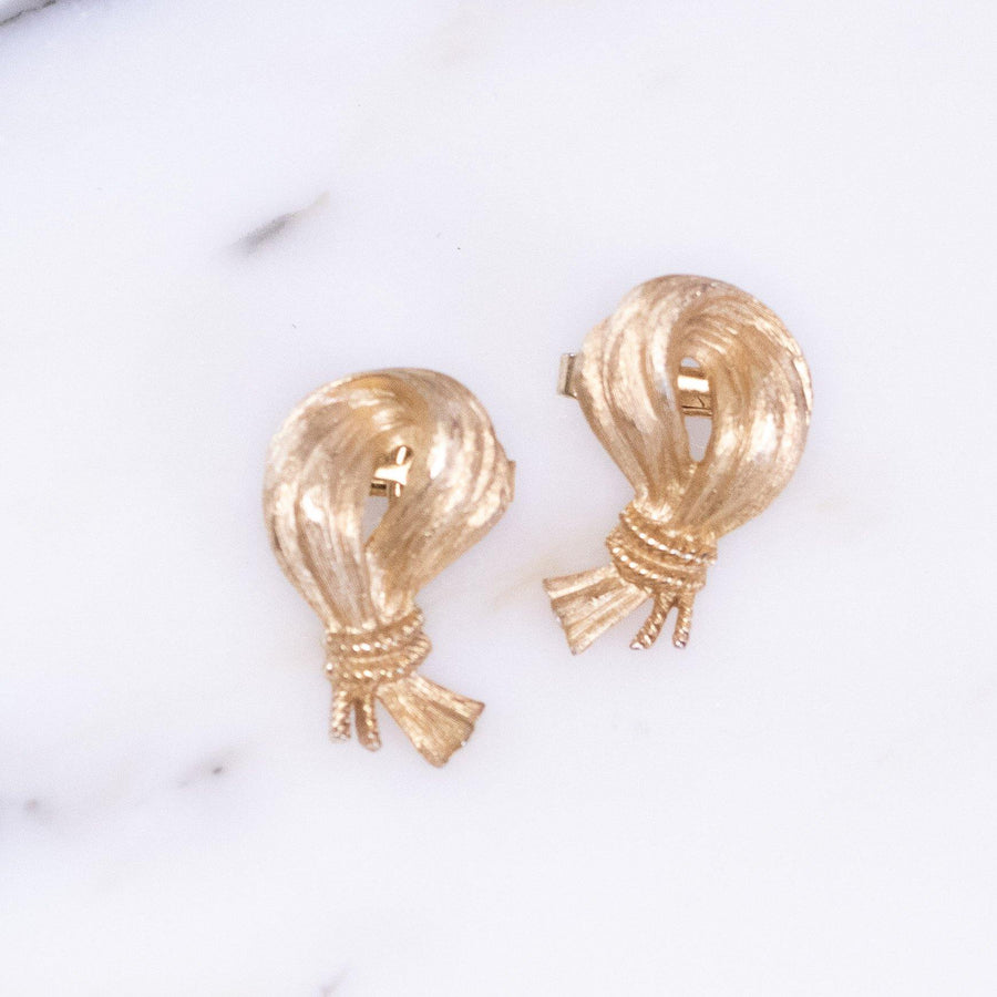 Vintage Mid Century Modern Crown Trifari Gold Loop & Knot Earrings by Crown Trifari - Vintage Meet Modern Vintage Jewelry - Chicago, Illinois - #oldhollywoodglamour #vintagemeetmodern #designervintage #jewelrybox #antiquejewelry #vintagejewelry
