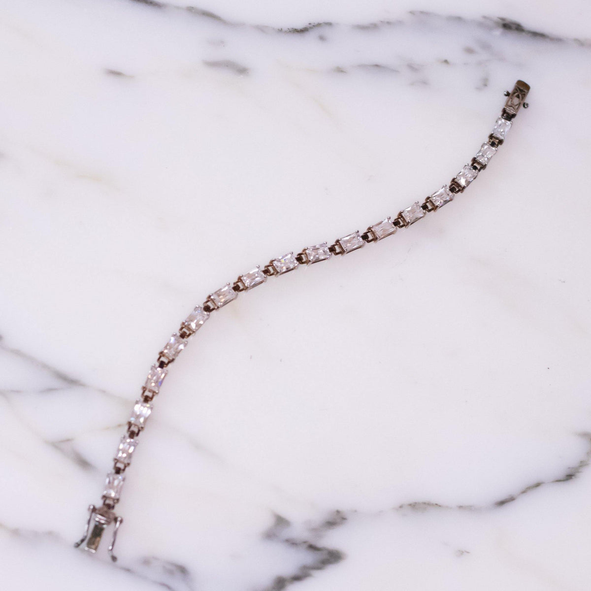 Vintage Emerald Cut CZ Tennis Bracelet Set in Sterling Silver