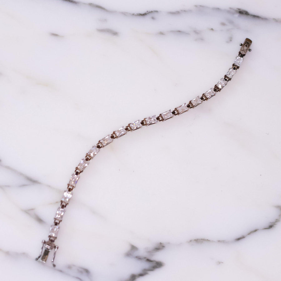 Vintage Emerald Cut CZ Tennis Bracelet Set in Sterling Silver by 1980s - Vintage Meet Modern Vintage Jewelry - Chicago, Illinois - #oldhollywoodglamour #vintagemeetmodern #designervintage #jewelrybox #antiquejewelry #vintagejewelry