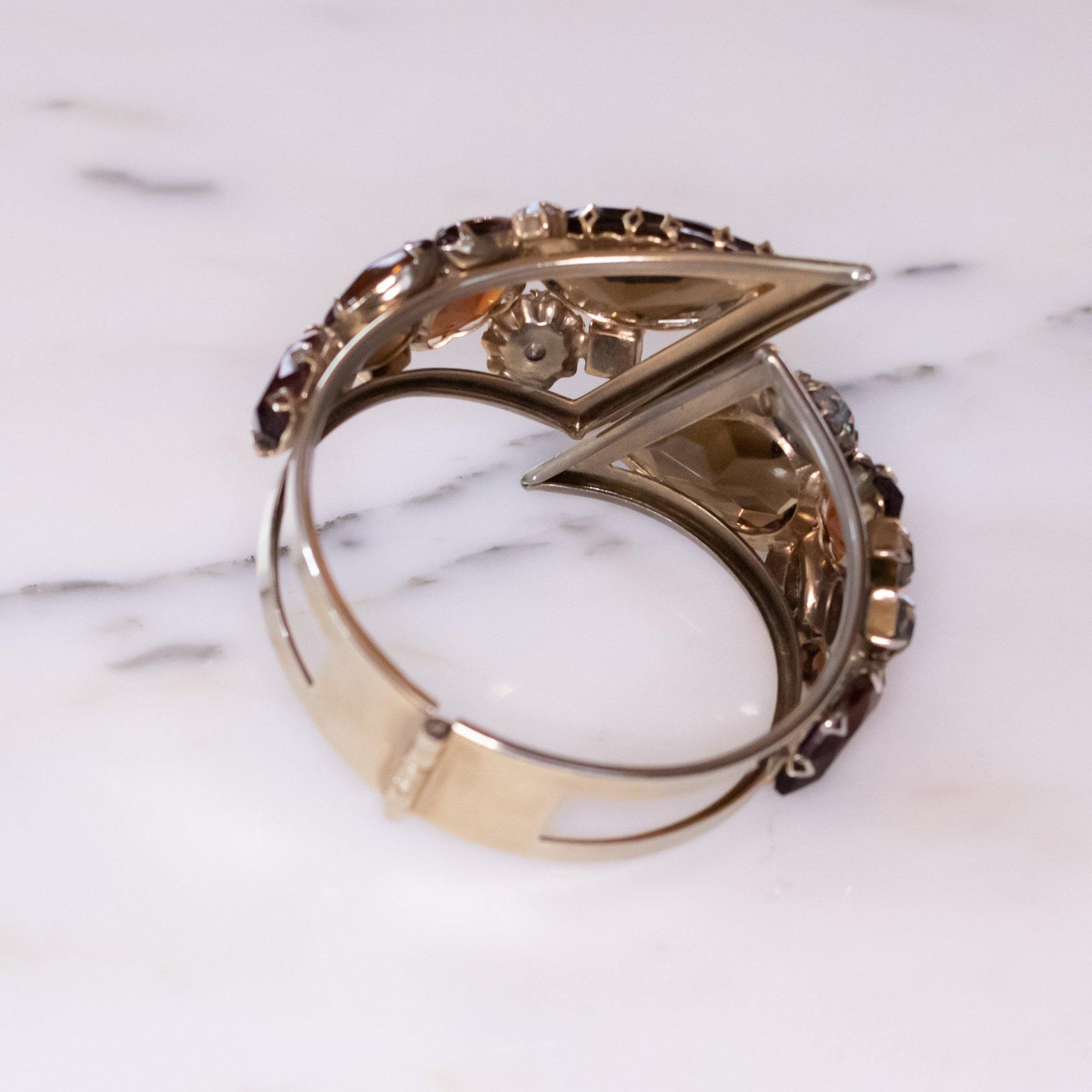 Vintage Retro Clamper Rhinestones with Smokey Crystals, Blue and Amber Rhinestones by Vintage Meet Modern - Vintage Meet Modern Vintage Jewelry - Chicago, Illinois - #oldhollywoodglamour #vintagemeetmodern #designervintage #jewelrybox #antiquejewelry #vintagejewelry