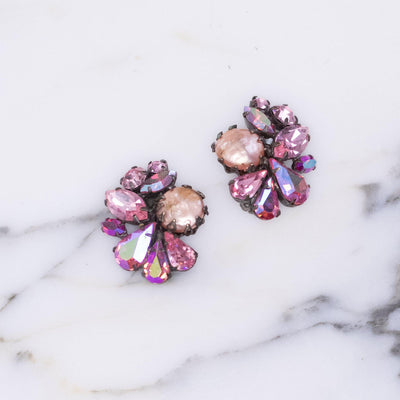 Vintage Pink Pearl and Pink Rhinestone Cluster Statement Earrings by Unsigned - Vintage Meet Modern Vintage Jewelry - Chicago, Illinois - #oldhollywoodglamour #vintagemeetmodern #designervintage #jewelrybox #antiquejewelry #vintagejewelry
