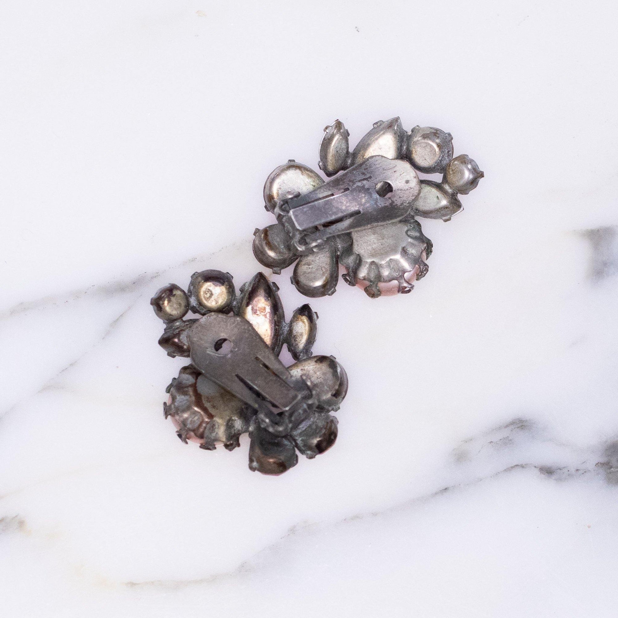 Vintage Pink Pearl and Pink Rhinestone Cluster Statement Earrings by Unsigned - Vintage Meet Modern Vintage Jewelry - Chicago, Illinois - #oldhollywoodglamour #vintagemeetmodern #designervintage #jewelrybox #antiquejewelry #vintagejewelry