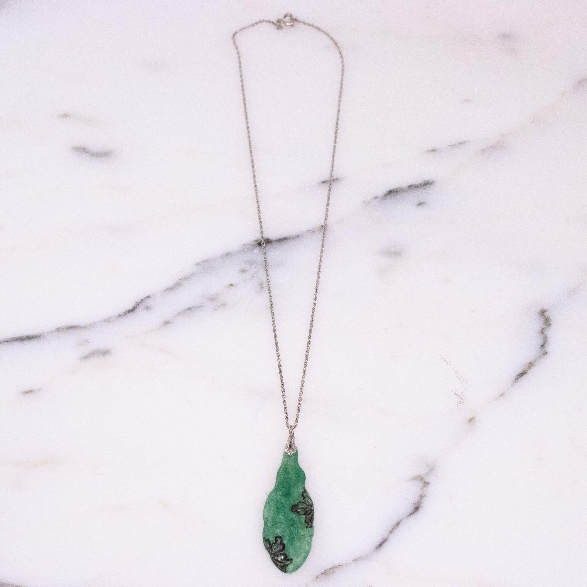 Vintage Art Deco Sterling Silver Jade Green Pressed Glass with Floral Etching by Vintage Meet Modern - Vintage Meet Modern Vintage Jewelry - Chicago, Illinois - #oldhollywoodglamour #vintagemeetmodern #designervintage #jewelrybox #antiquejewelry #vintagejewelry