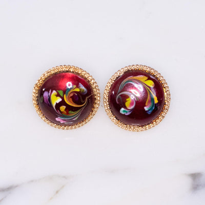Vintage Florenza Earrings with Red Multi-Color Enamel Detailing by Florenza - Vintage Meet Modern Vintage Jewelry - Chicago, Illinois - #oldhollywoodglamour #vintagemeetmodern #designervintage #jewelrybox #antiquejewelry #vintagejewelry