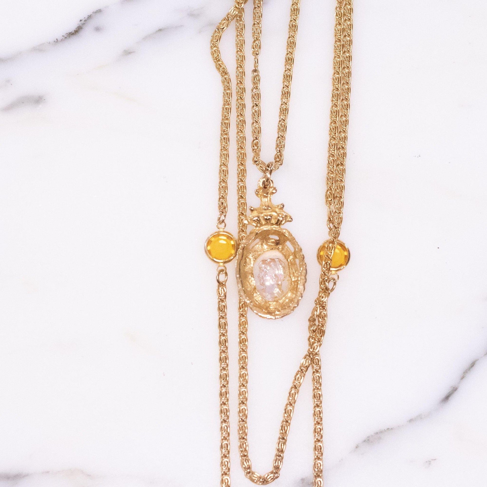 Vintage Goldette Cameo and Bezel Set Crystal Statement Necklace by Goldette - Vintage Meet Modern Vintage Jewelry - Chicago, Illinois - #oldhollywoodglamour #vintagemeetmodern #designervintage #jewelrybox #antiquejewelry #vintagejewelry