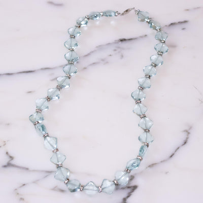 Vintage Art Deco Era Blue Diamond Shape Faceted Crystal Bead with Rhinestone Rondelles by Vintage Meet Modern  - Vintage Meet Modern Vintage Jewelry - Chicago, Illinois - #oldhollywoodglamour #vintagemeetmodern #designervintage #jewelrybox #antiquejewelry #vintagejewelry