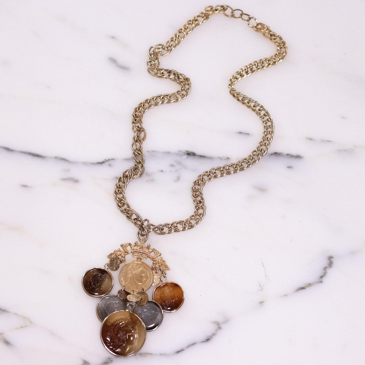 Vintage Florenza Coin Statement Necklace