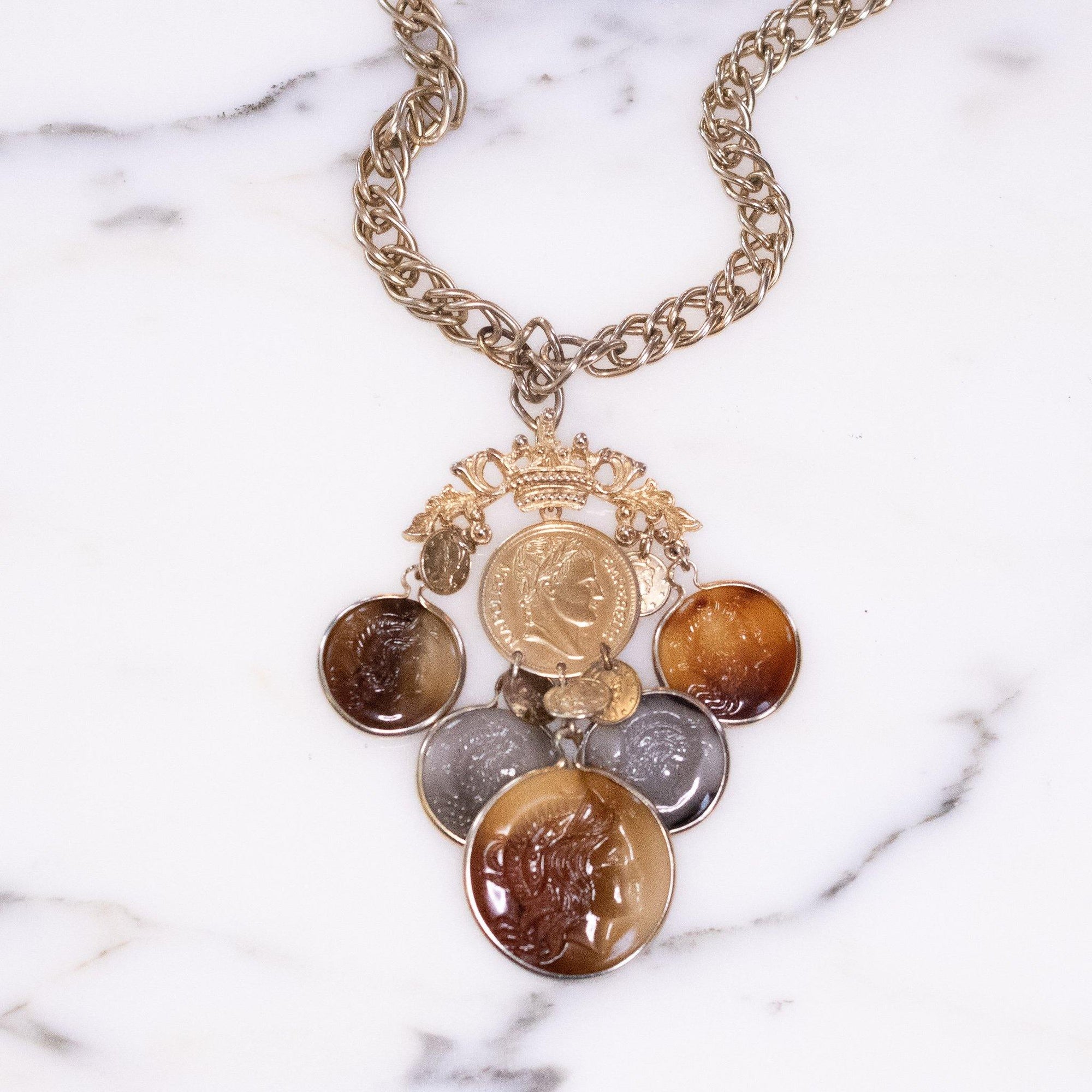 Vintage Florenza Coin Statement Necklace by Vintage Meet Modern - Vintage Meet Modern Vintage Jewelry - Chicago, Illinois - #oldhollywoodglamour #vintagemeetmodern #designervintage #jewelrybox #antiquejewelry #vintagejewelry