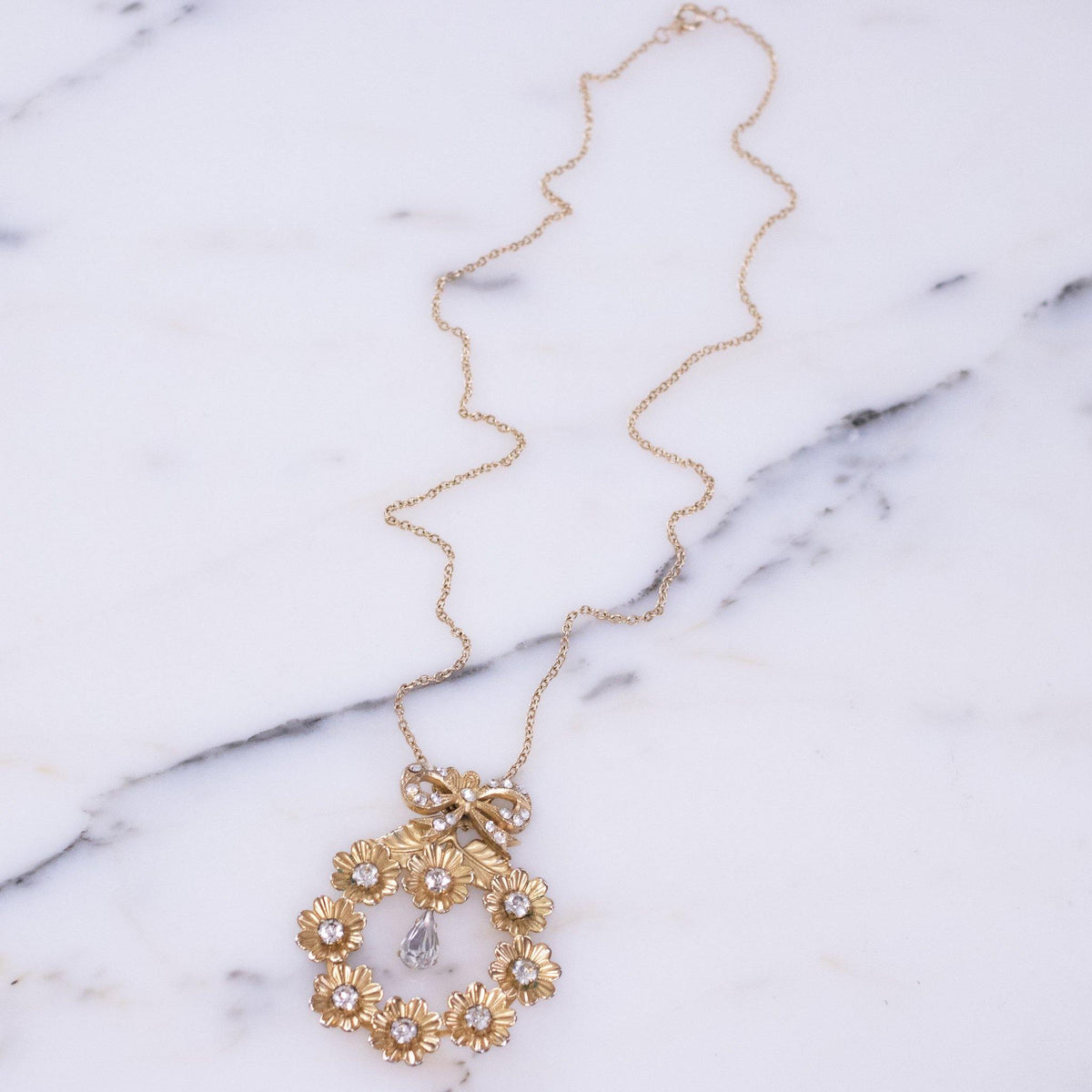 Vintage Zoe Coste Gold Wreath Necklace with Crystals