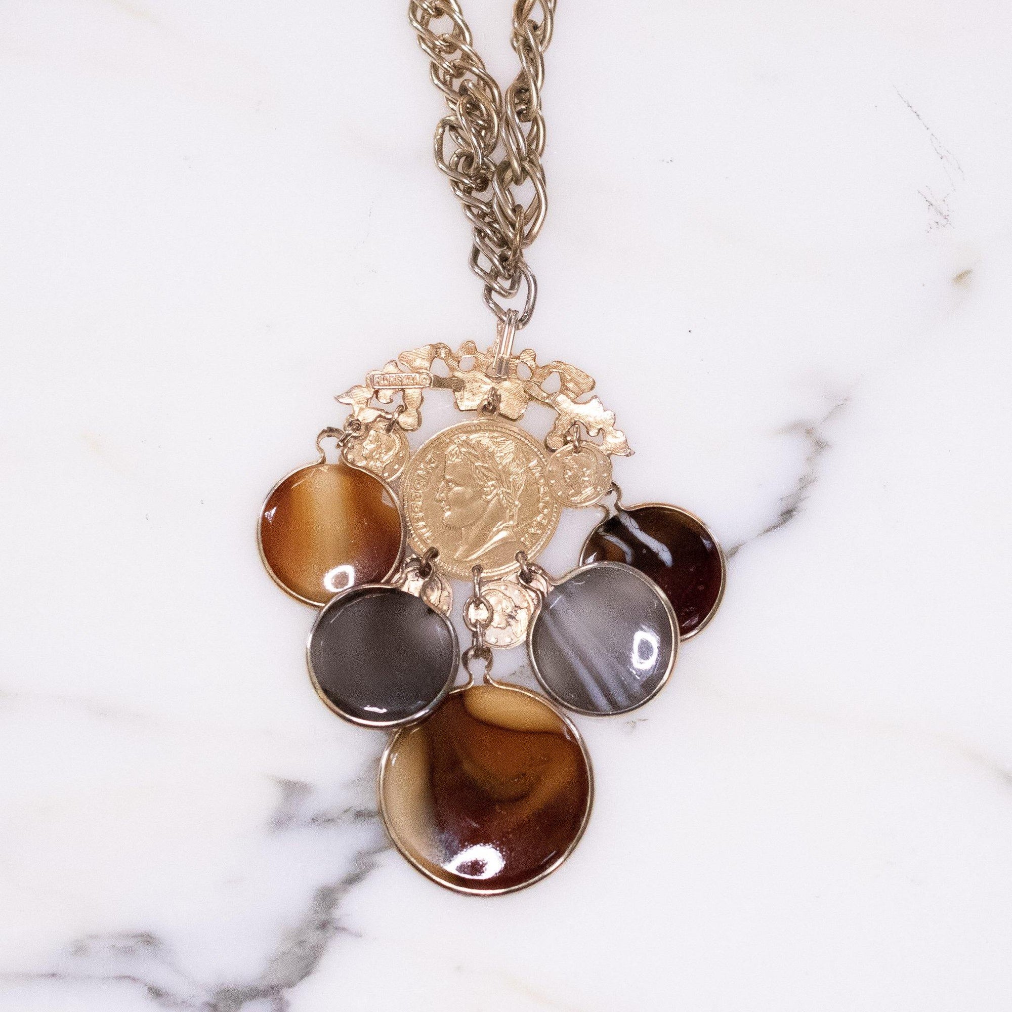 Vintage Florenza Coin Statement Necklace by Vintage Meet Modern - Vintage Meet Modern Vintage Jewelry - Chicago, Illinois - #oldhollywoodglamour #vintagemeetmodern #designervintage #jewelrybox #antiquejewelry #vintagejewelry