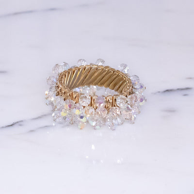 Vintage Aurora Borealis Crystal Cha Cha Expansion Bracelet by Made in Japan - Vintage Meet Modern Vintage Jewelry - Chicago, Illinois - #oldhollywoodglamour #vintagemeetmodern #designervintage #jewelrybox #antiquejewelry #vintagejewelry