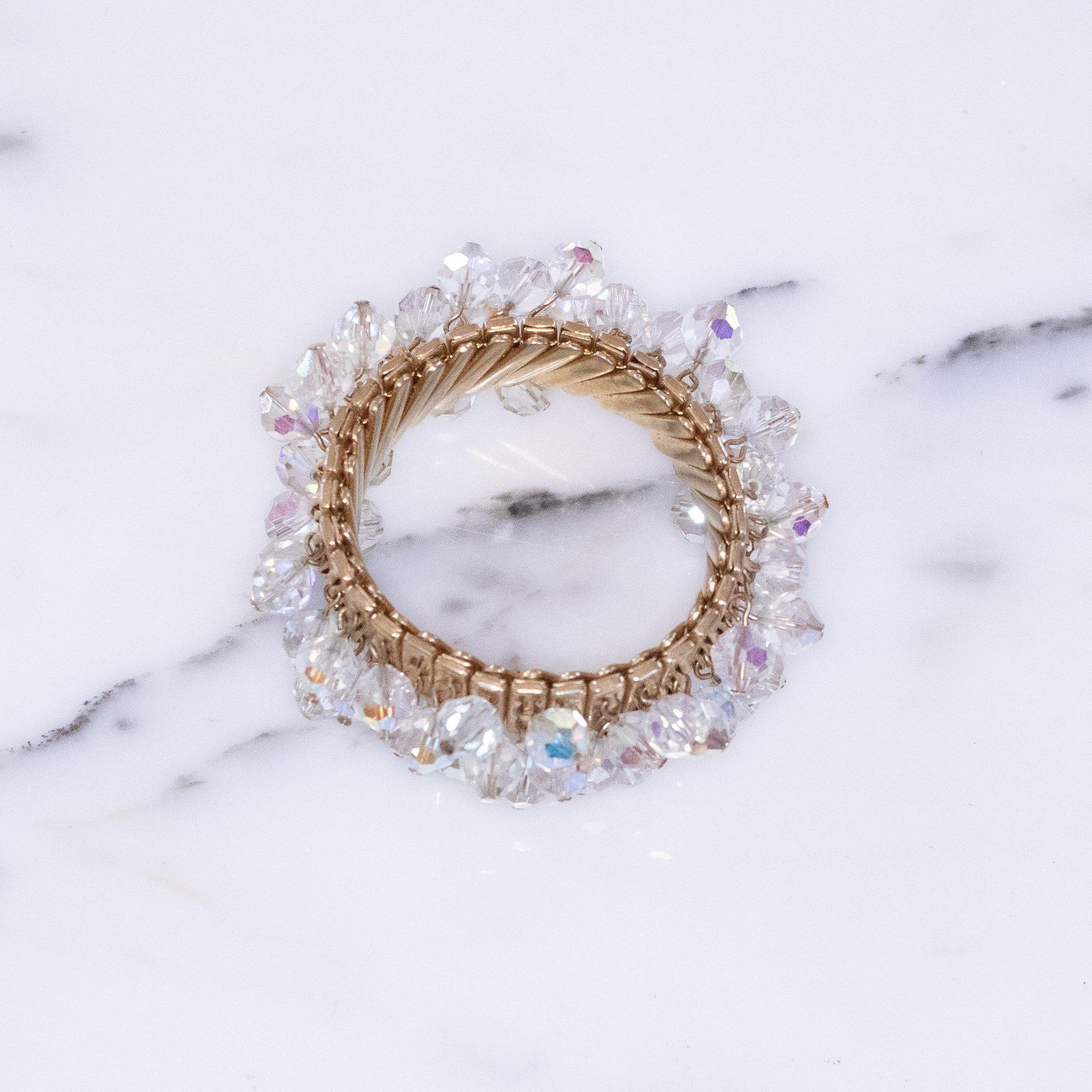 Vintage Aurora Borealis Crystal Cha Cha Expansion Bracelet by Made in Japan - Vintage Meet Modern Vintage Jewelry - Chicago, Illinois - #oldhollywoodglamour #vintagemeetmodern #designervintage #jewelrybox #antiquejewelry #vintagejewelry
